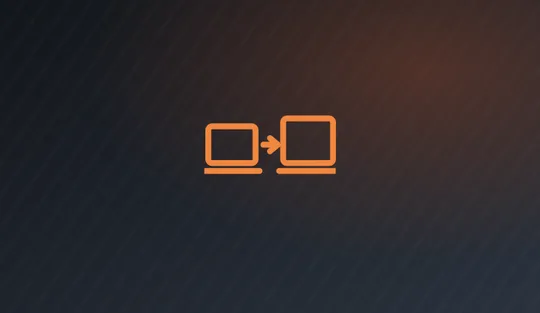 Two devices with an arrow between them, representing moving to a new computer